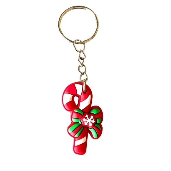 🔴 5 for $10 ONE Holiday Festive Christmas Candy Cane Ring Key Chain - Picture 1 of 6